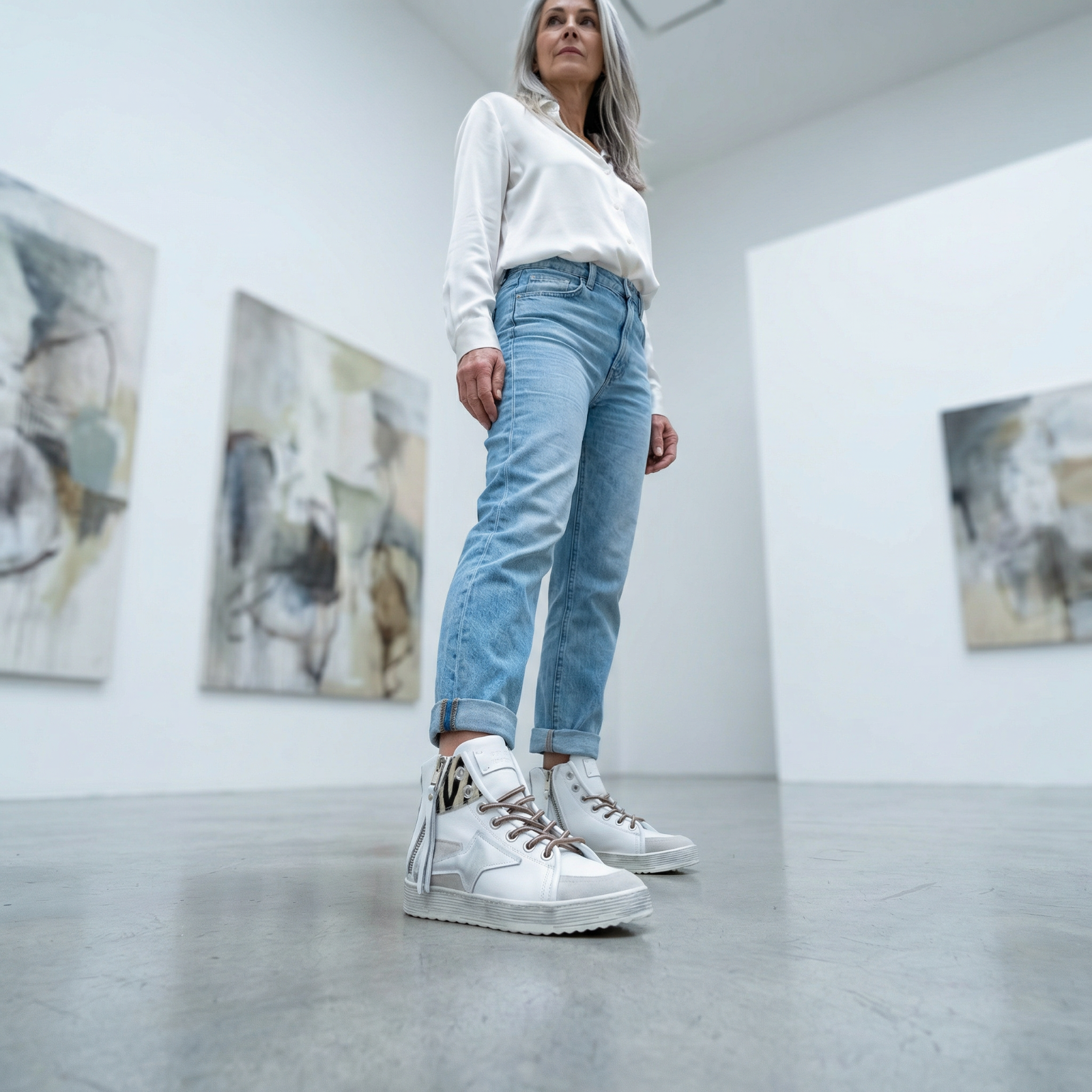 A.S.98 casual leather sneakers on model indoors