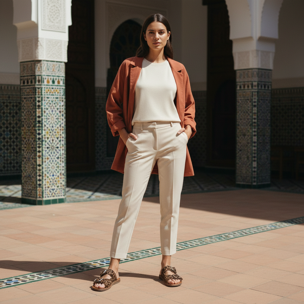 Woman wearing A.S.98 leather sandals outdoors