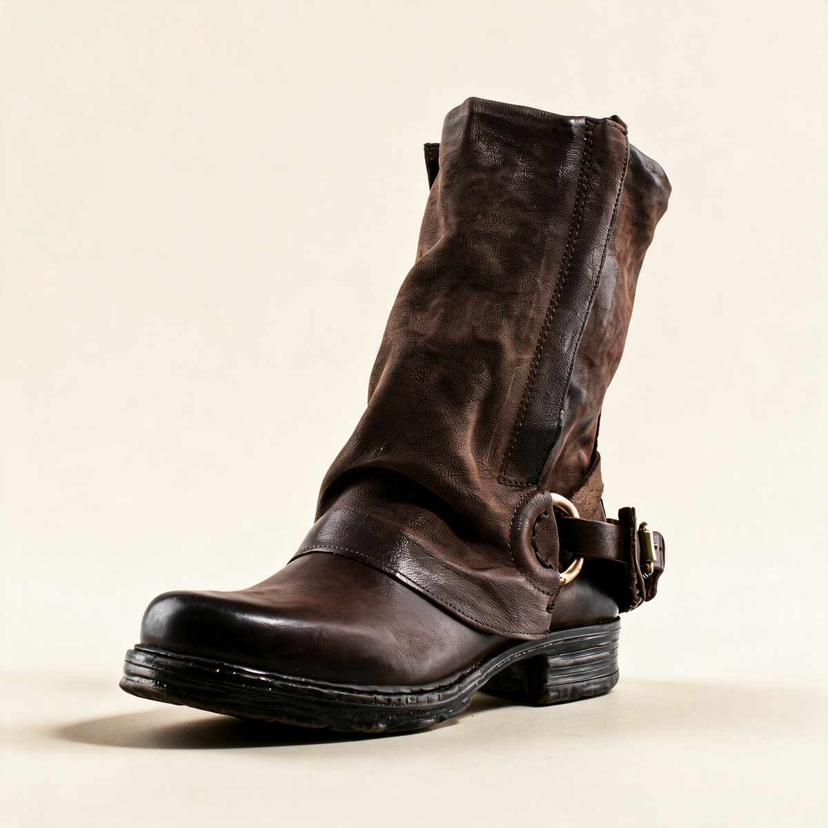 A.S.98 SPENCER Ebony TDM mid-calf biker boot, single three-quarter view