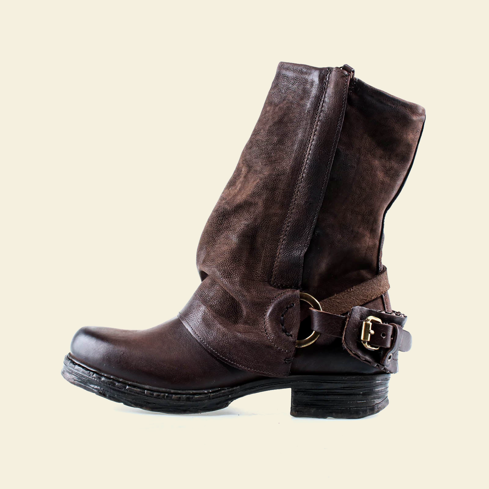 A.S.98 SPENCER Ebony TDM mid-calf biker boot, side profile