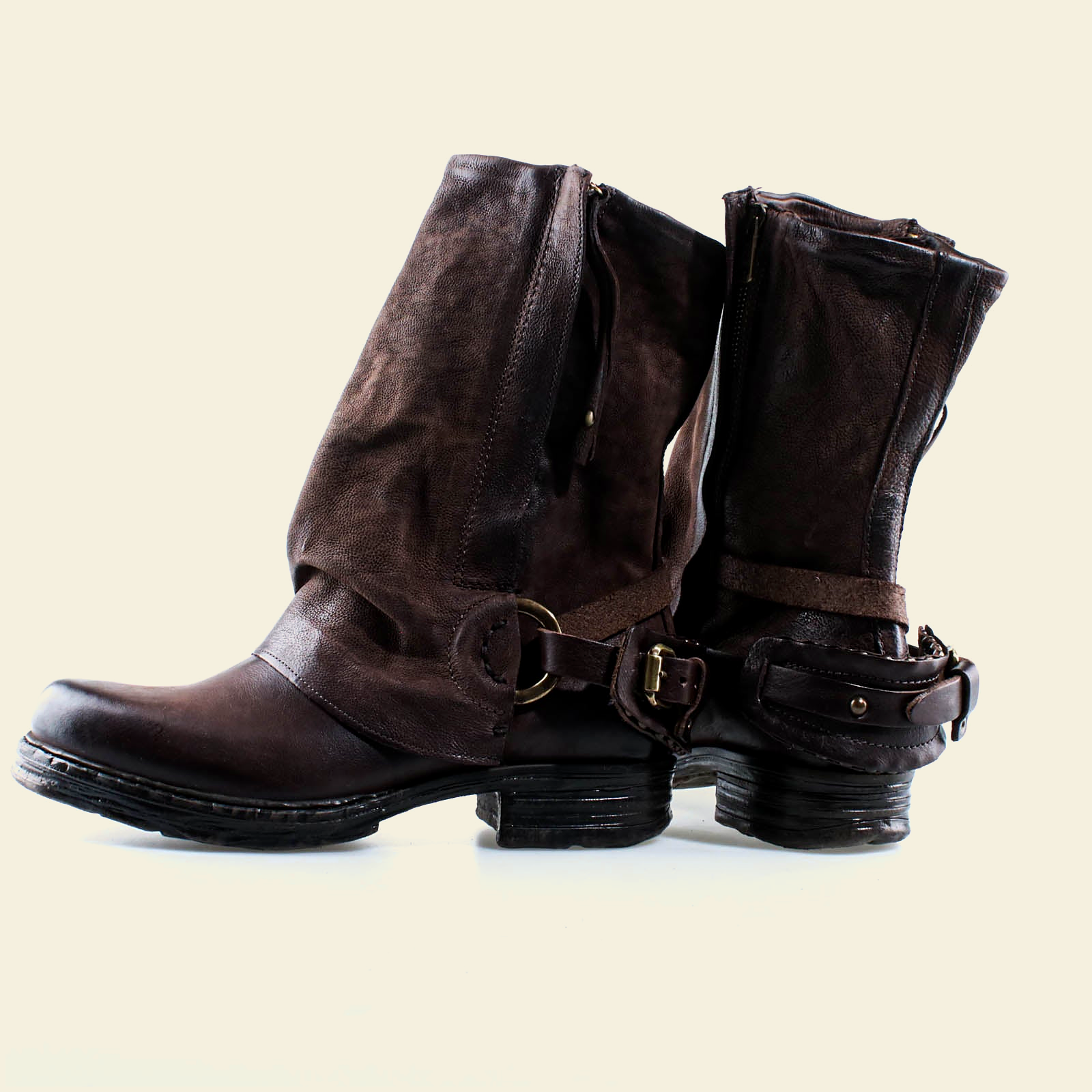 A.S.98 SPENCER Ebony TDM mid-calf biker boot, shaft and heel detail