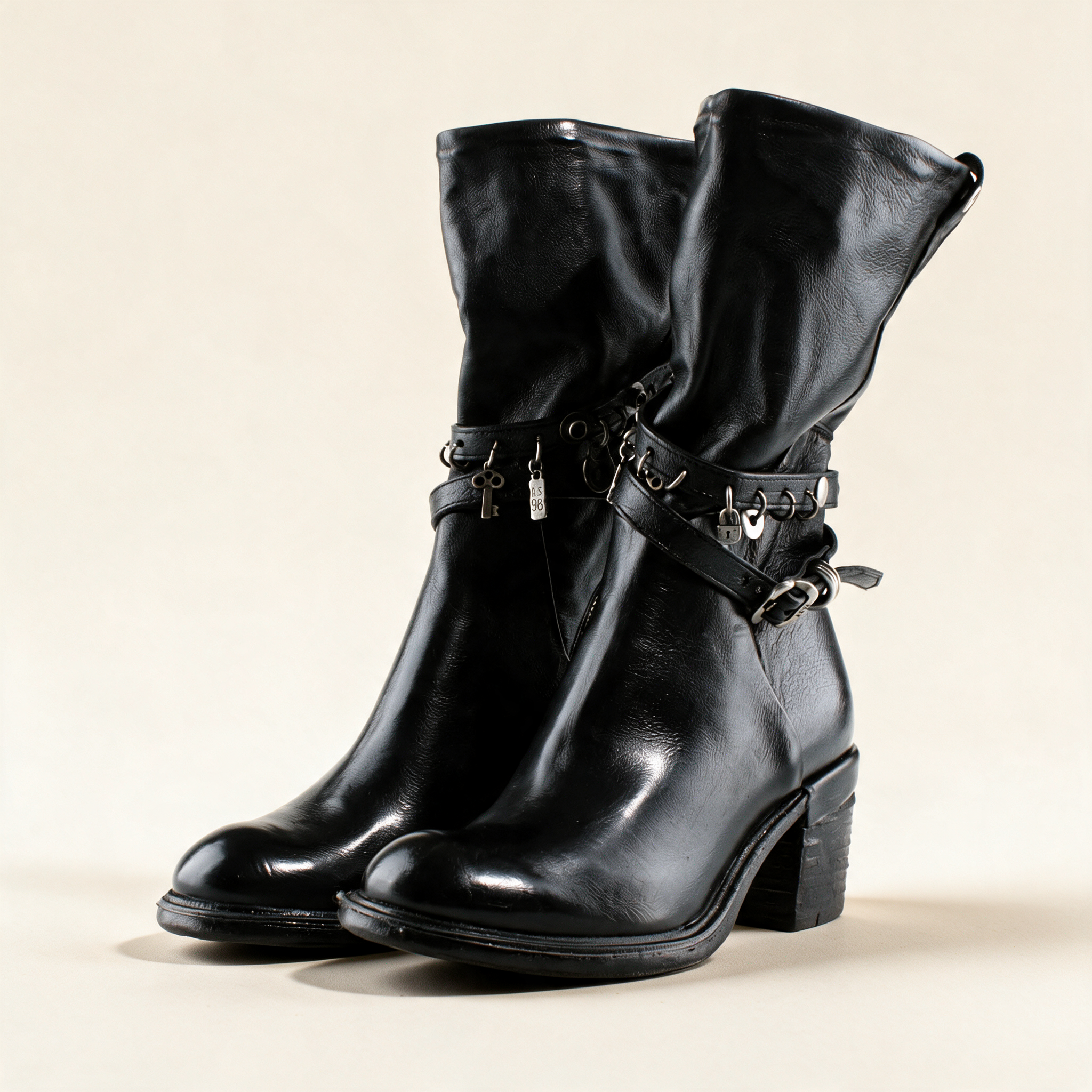 A.S.98 RAVEN Black mid-calf boots, pair three-quarter view