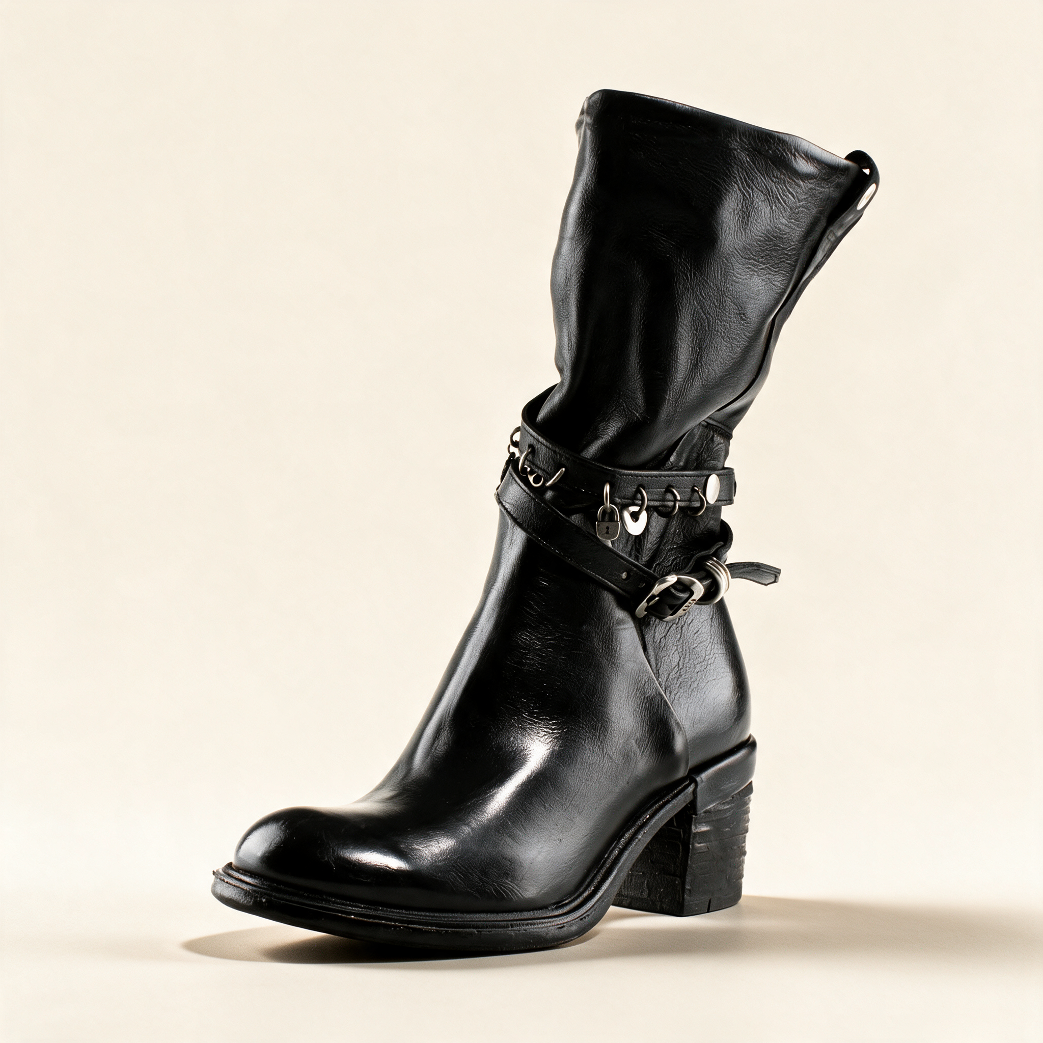 A.S.98 RAVEN Black mid-calf boots, single three-quarter view