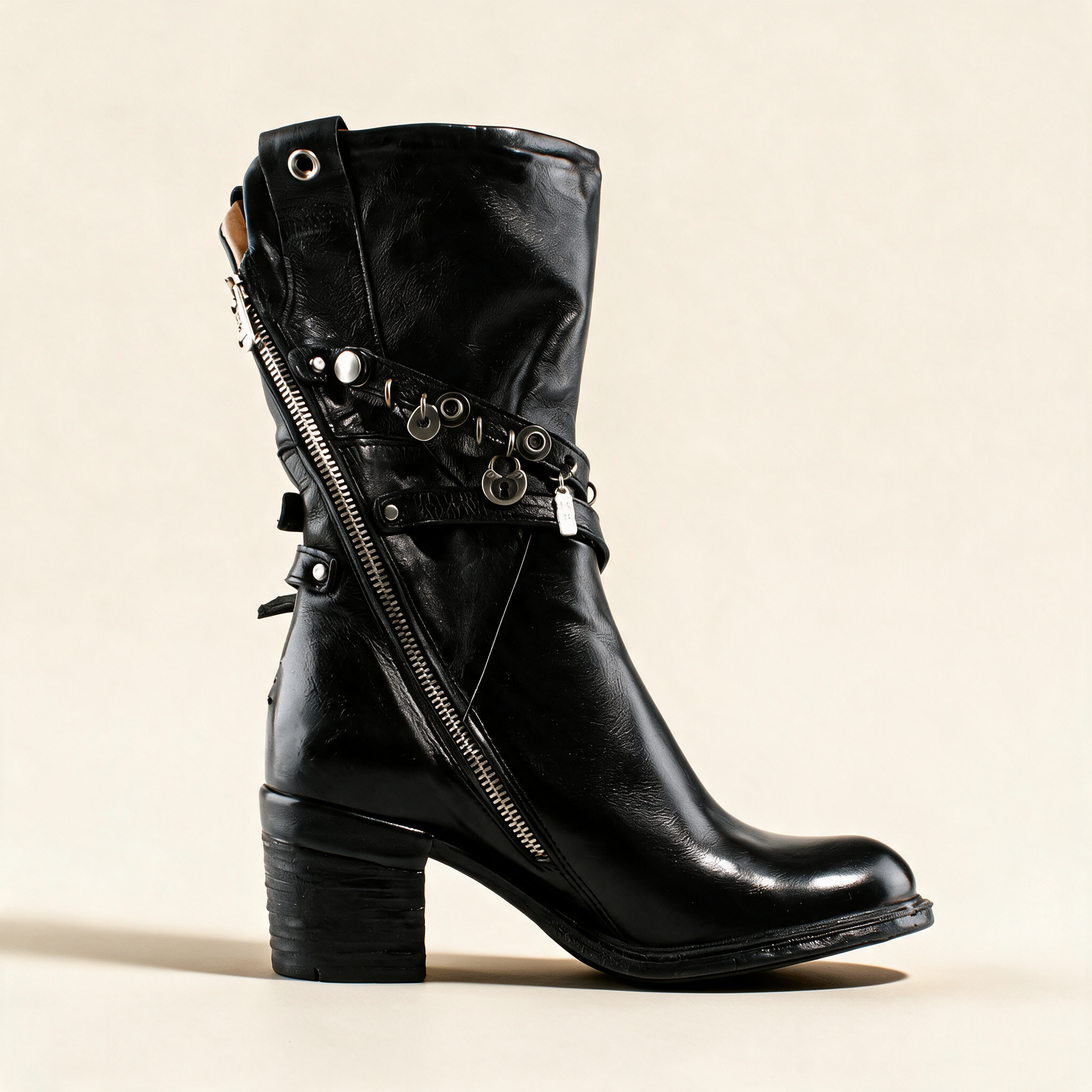 A.S.98 RAVEN Black mid-calf boots, front view