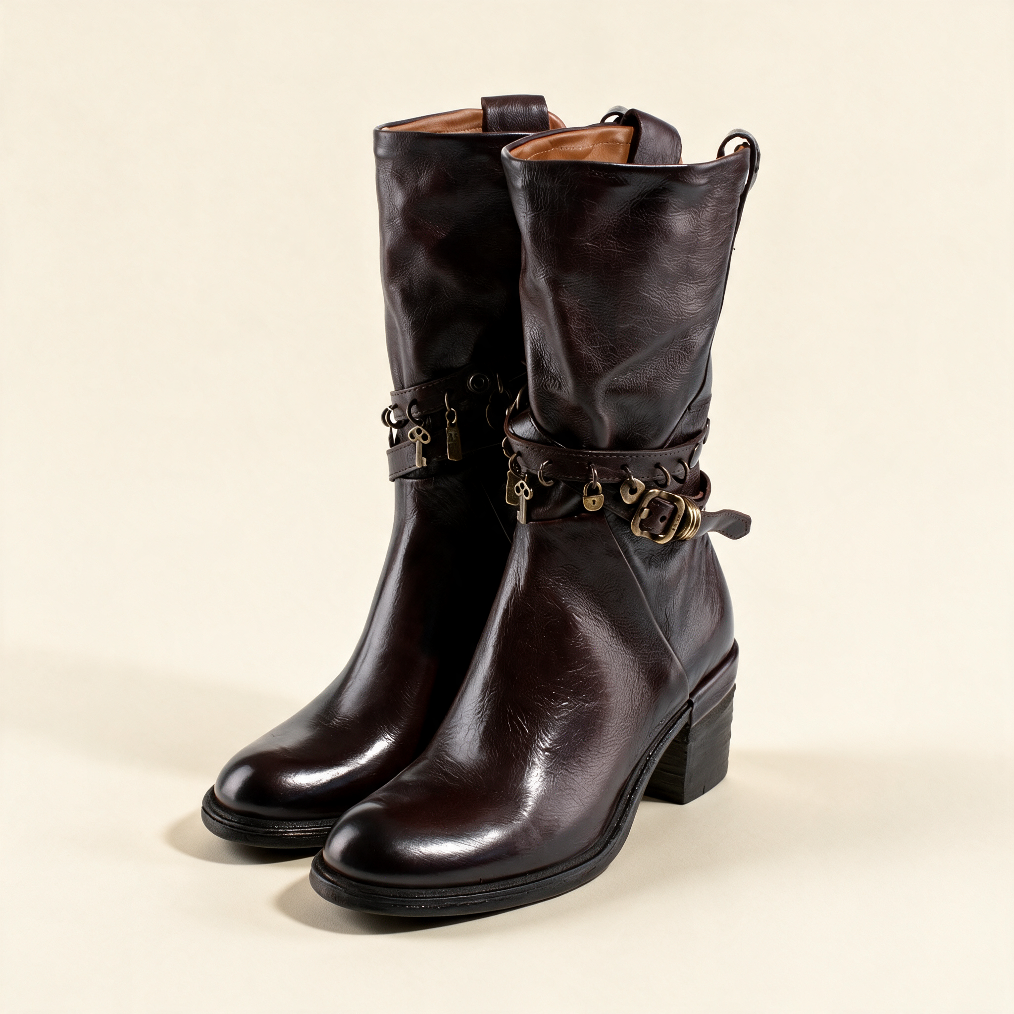 A.S.98 RAVEN Ebony mid-calf boots, pair three-quarter view