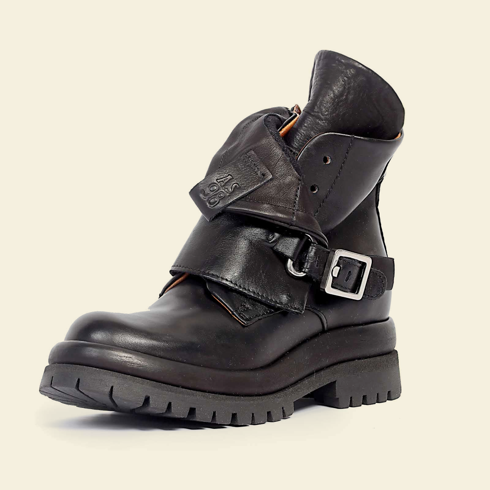 A.S.98 DRAKIE Black leather ankle boot, three-quarter view