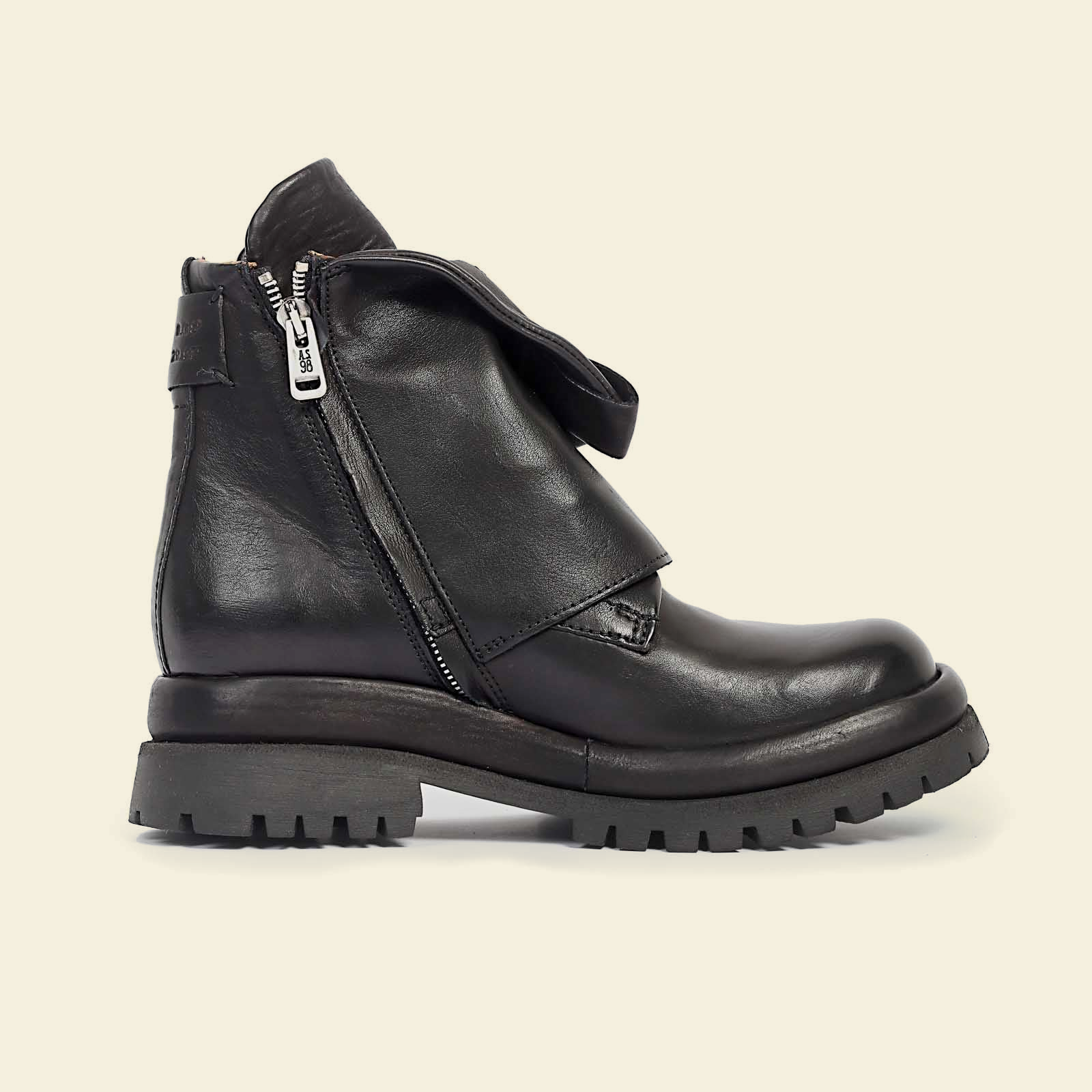 A.S.98 DRAKIE Black leather ankle boot, outer side profile