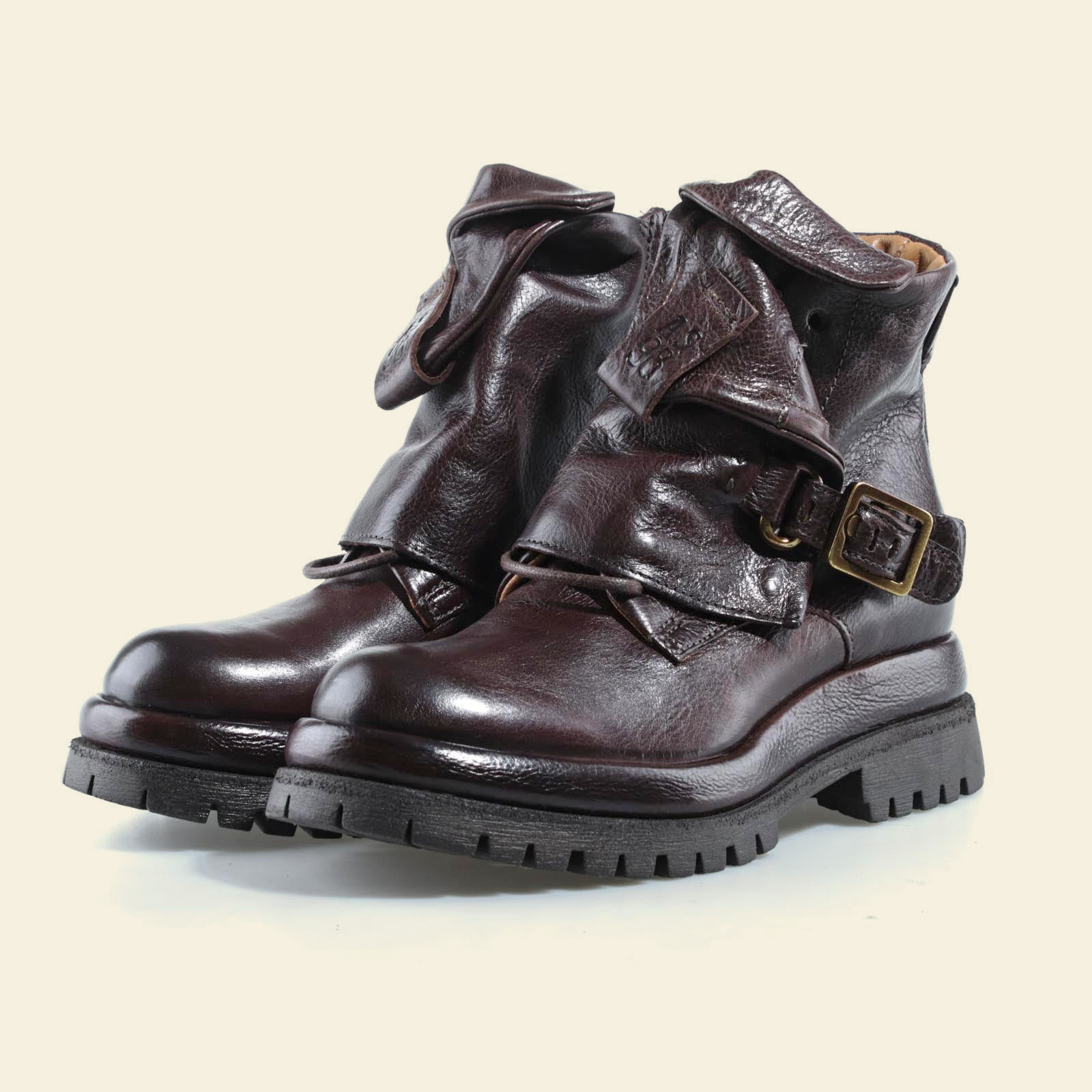 A.S.98 DRAKIE Ebony leather ankle boots, angled pair view