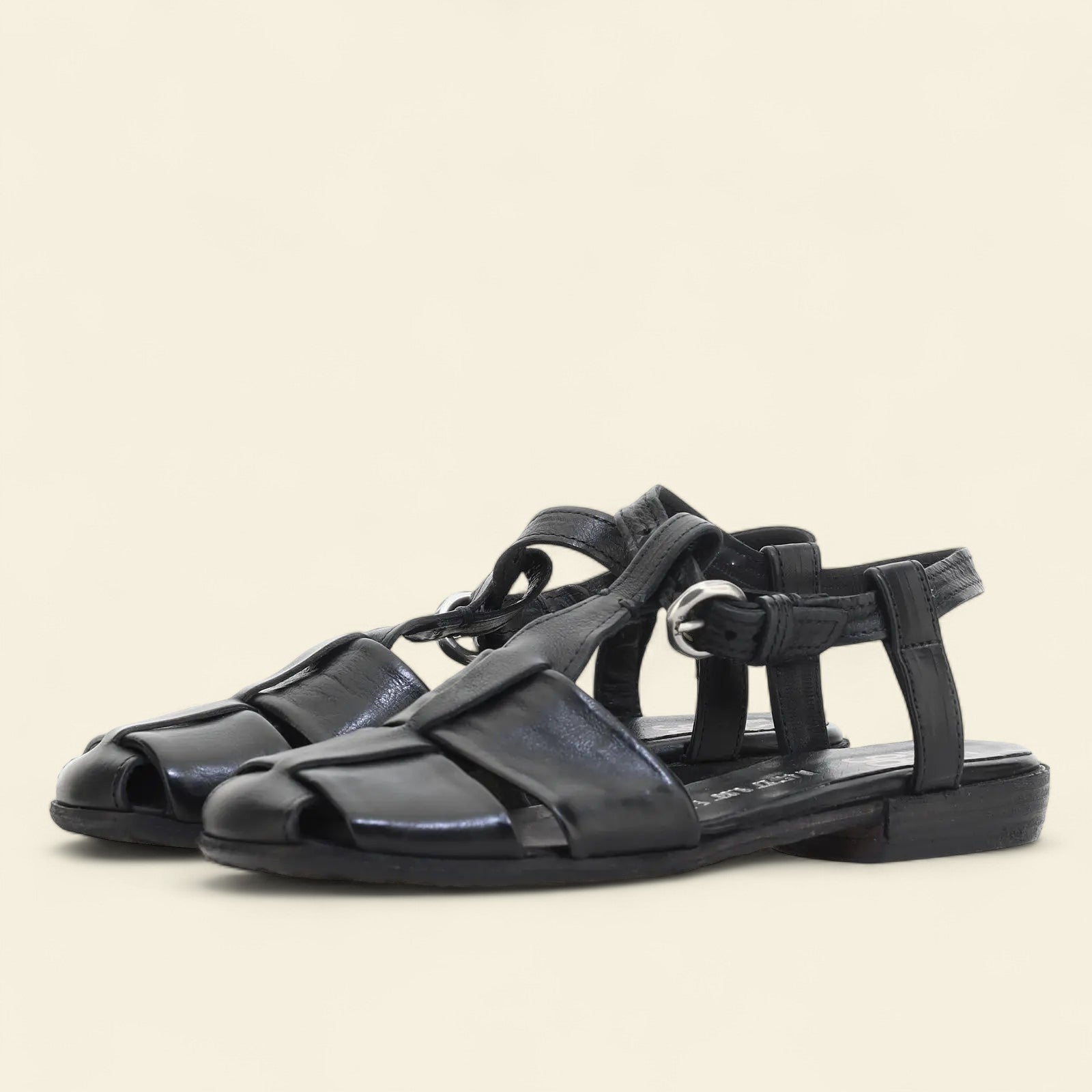 Zania A.S.98 Black Leather Sandal Summer 25