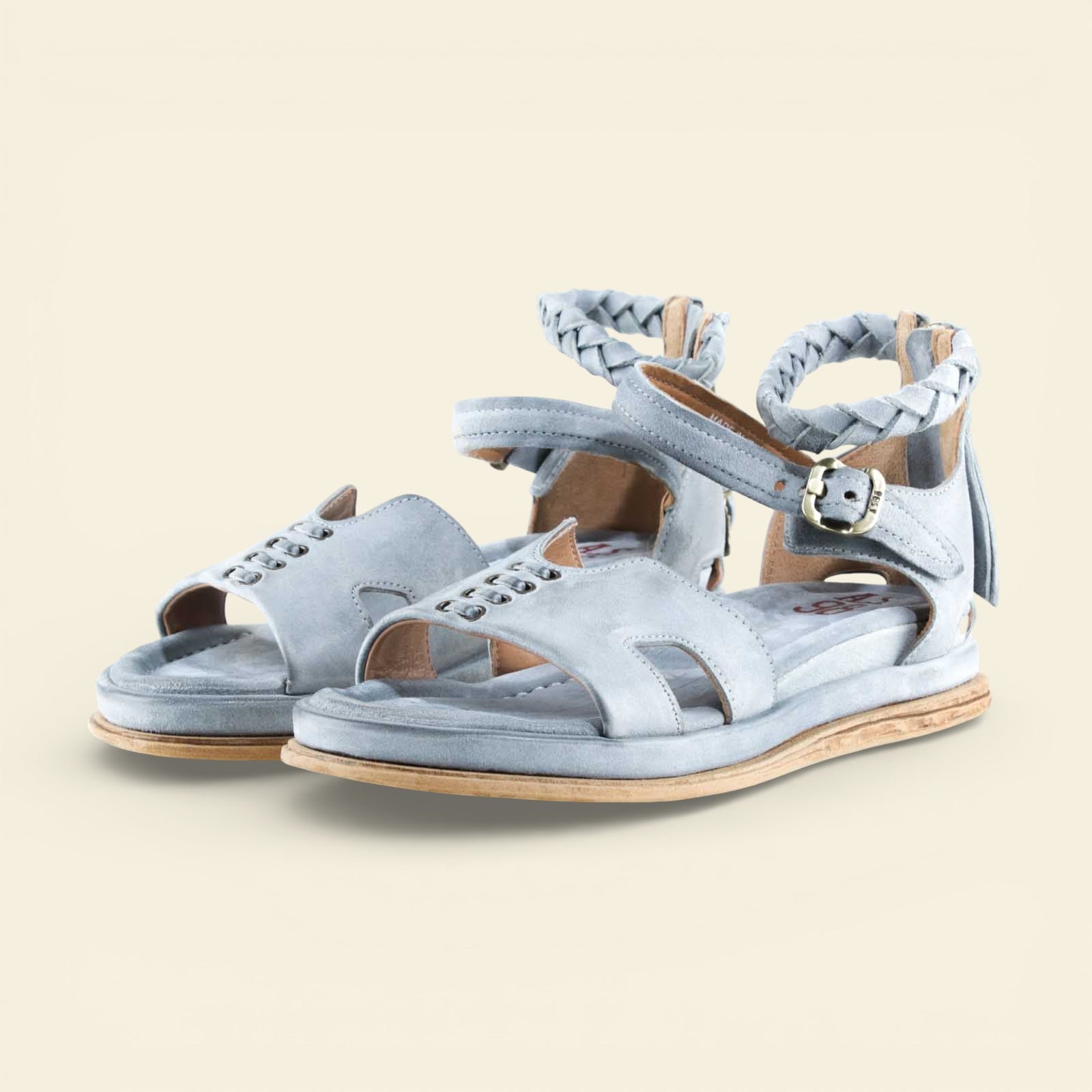 A.S.98 SANTANA light blue braided ankle-strap Italian leather sandal