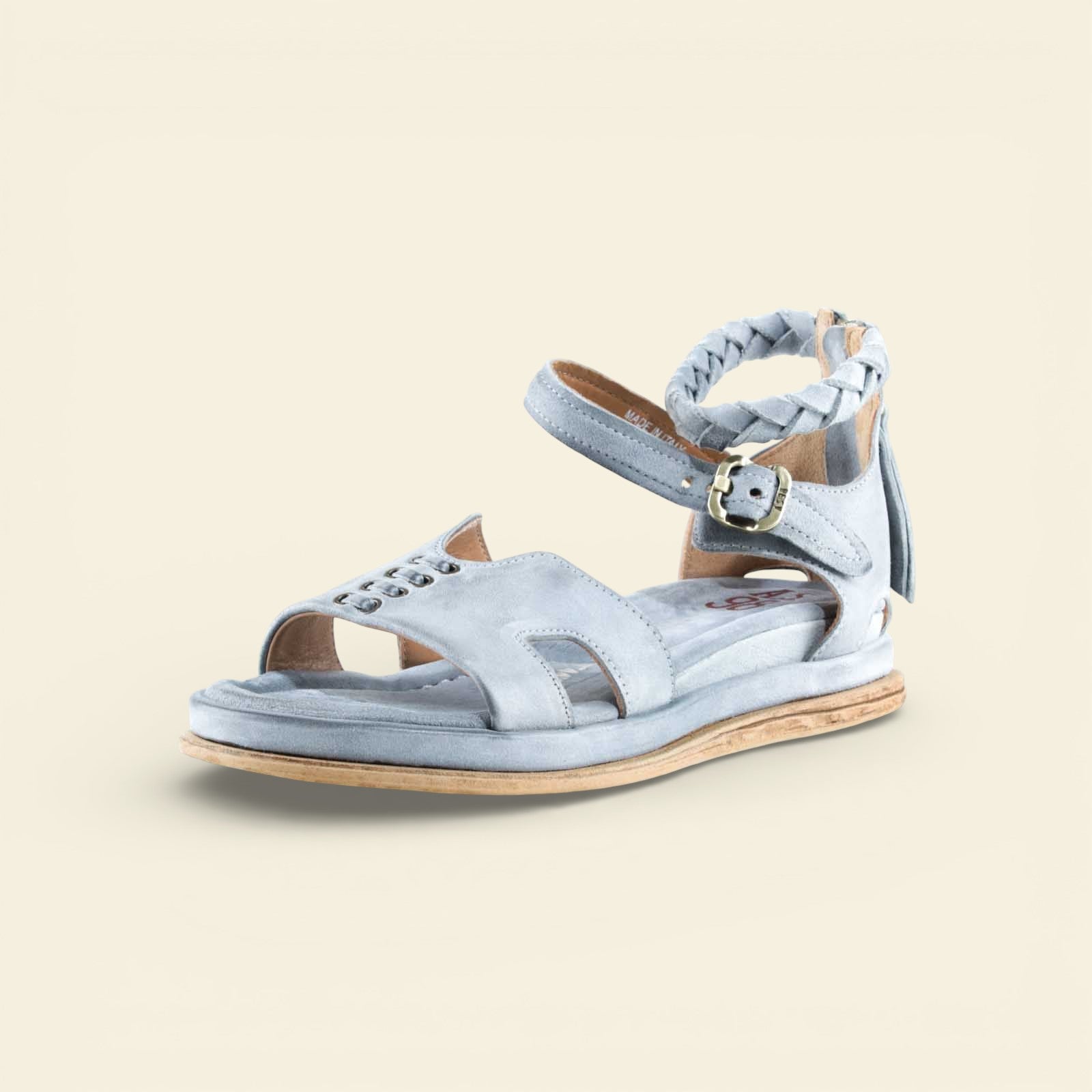 A.S.98 SANTANA light blue braided ankle-strap Italian leather sandal