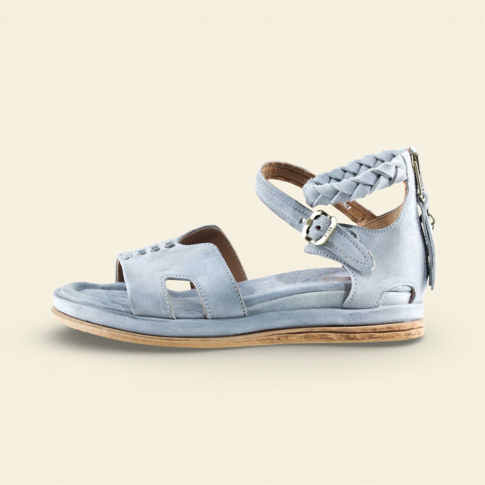 A.S.98 SANTANA light blue braided ankle-strap Italian leather sandal