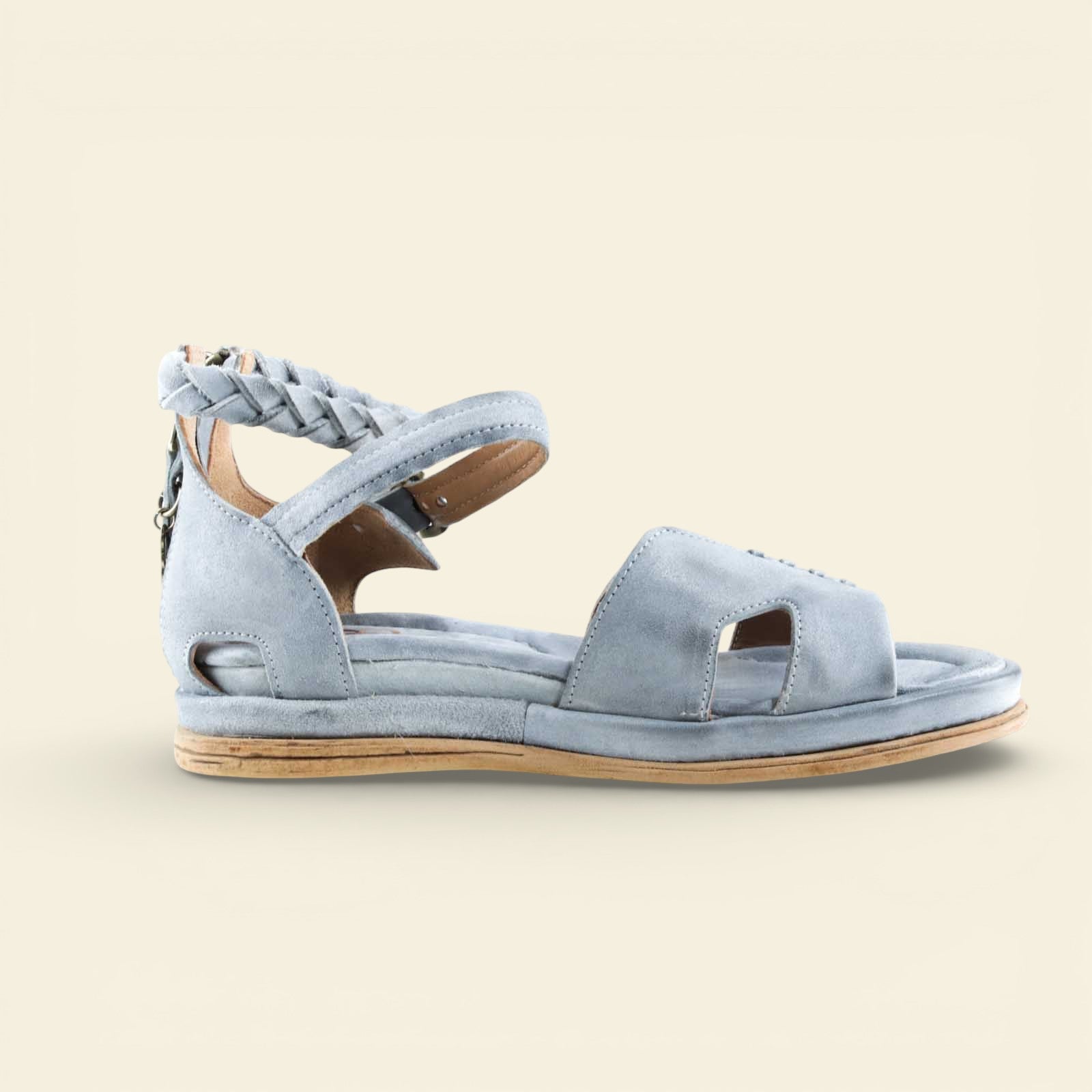 A.S.98 SANTANA light blue braided ankle-strap Italian leather sandal
