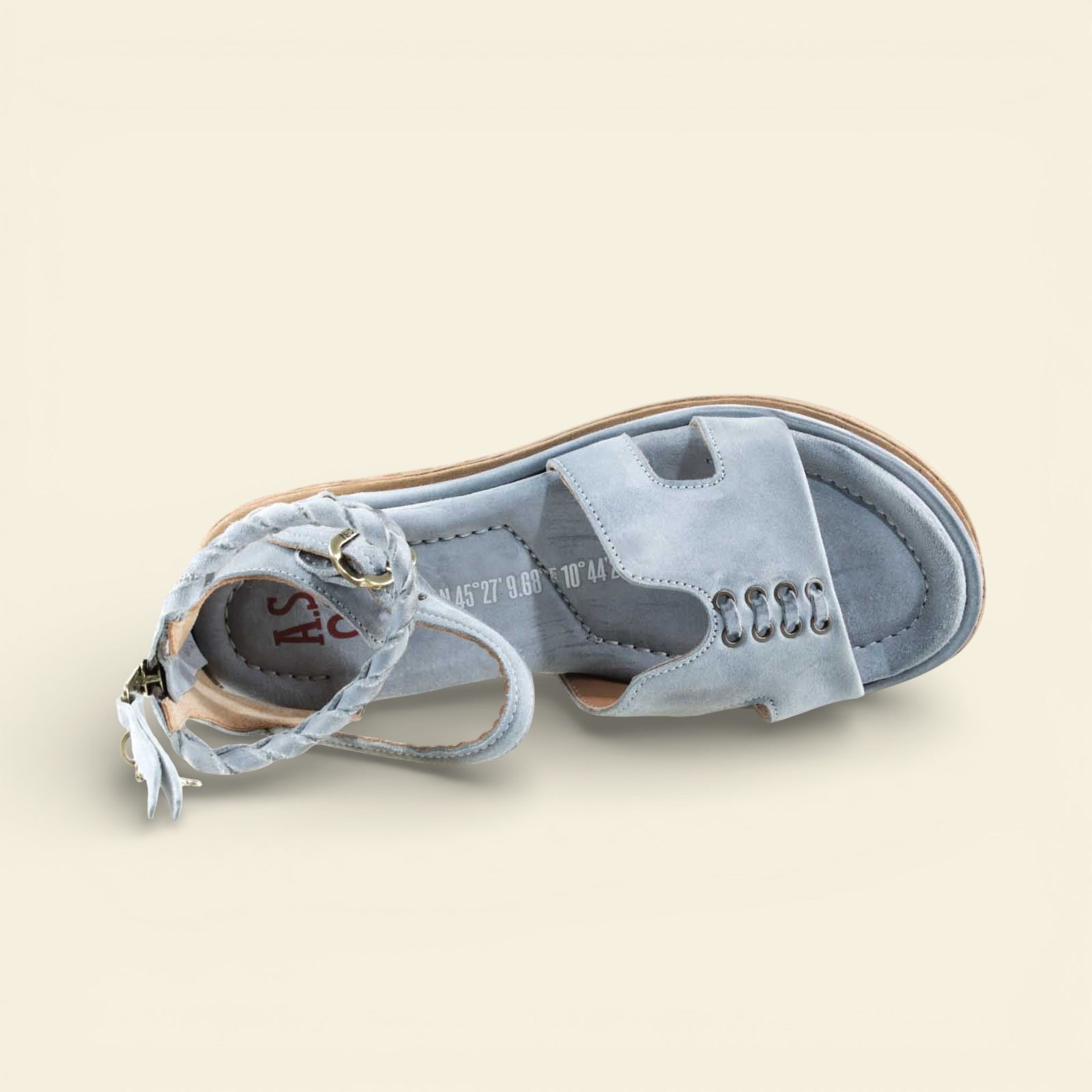 A.S.98 SANTANA light blue braided ankle-strap Italian leather sandal