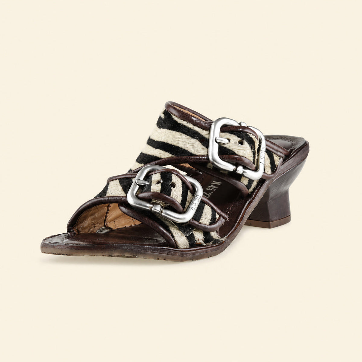 A.S.98 ZEBRANO Safari Zebra Italian leather heeled sandal, single three-quarter view