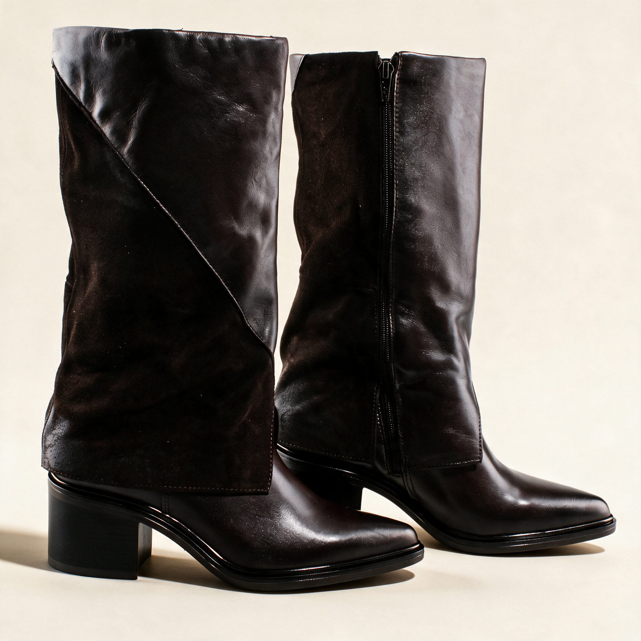MJUS SIENA Mocha knee-high boots, heel and sole detail