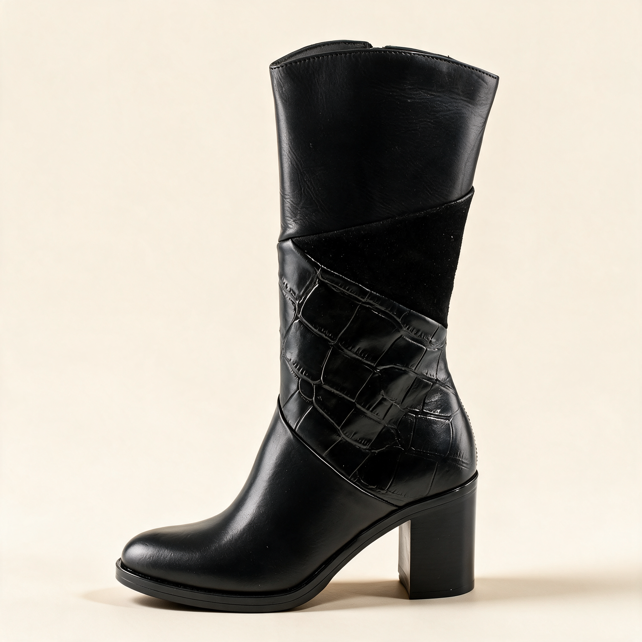 MJUS MARA Black tall boots, outer side profile