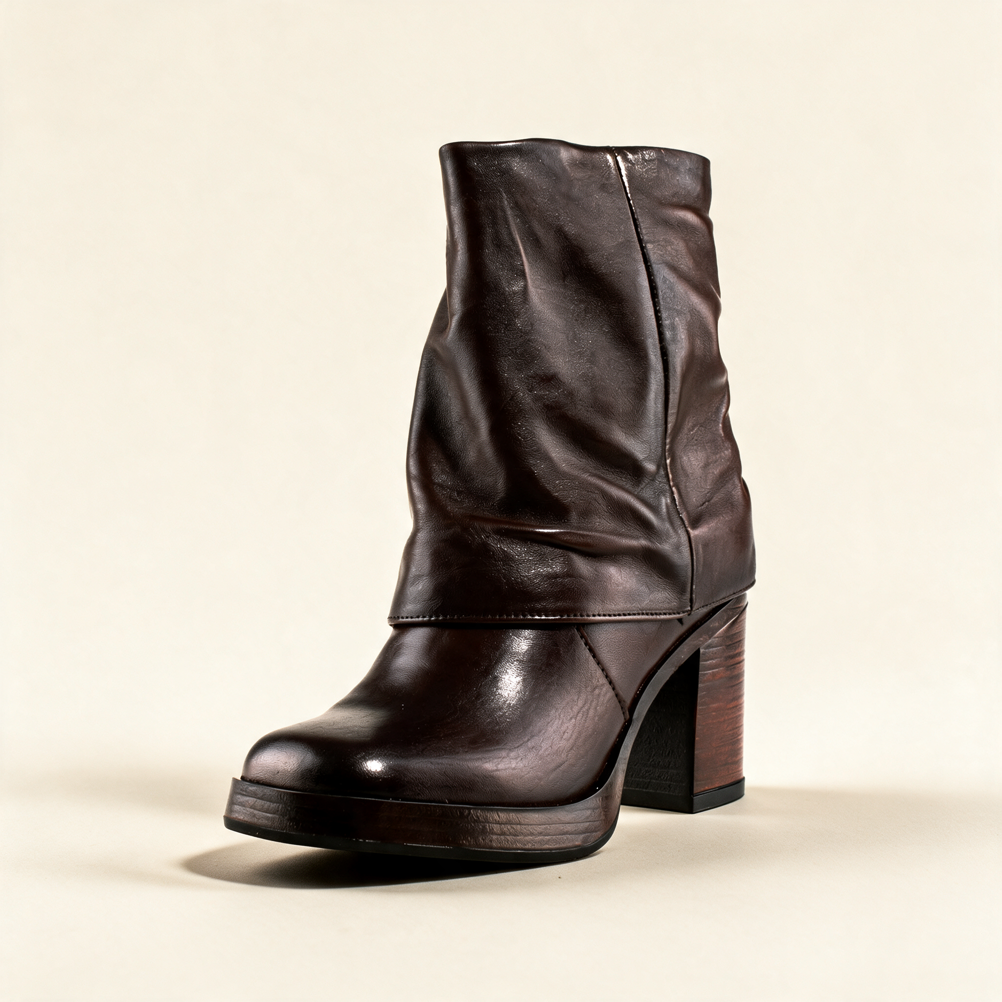 MJUS MICAELA Chocolate mid-calf boots, single three-quarter view