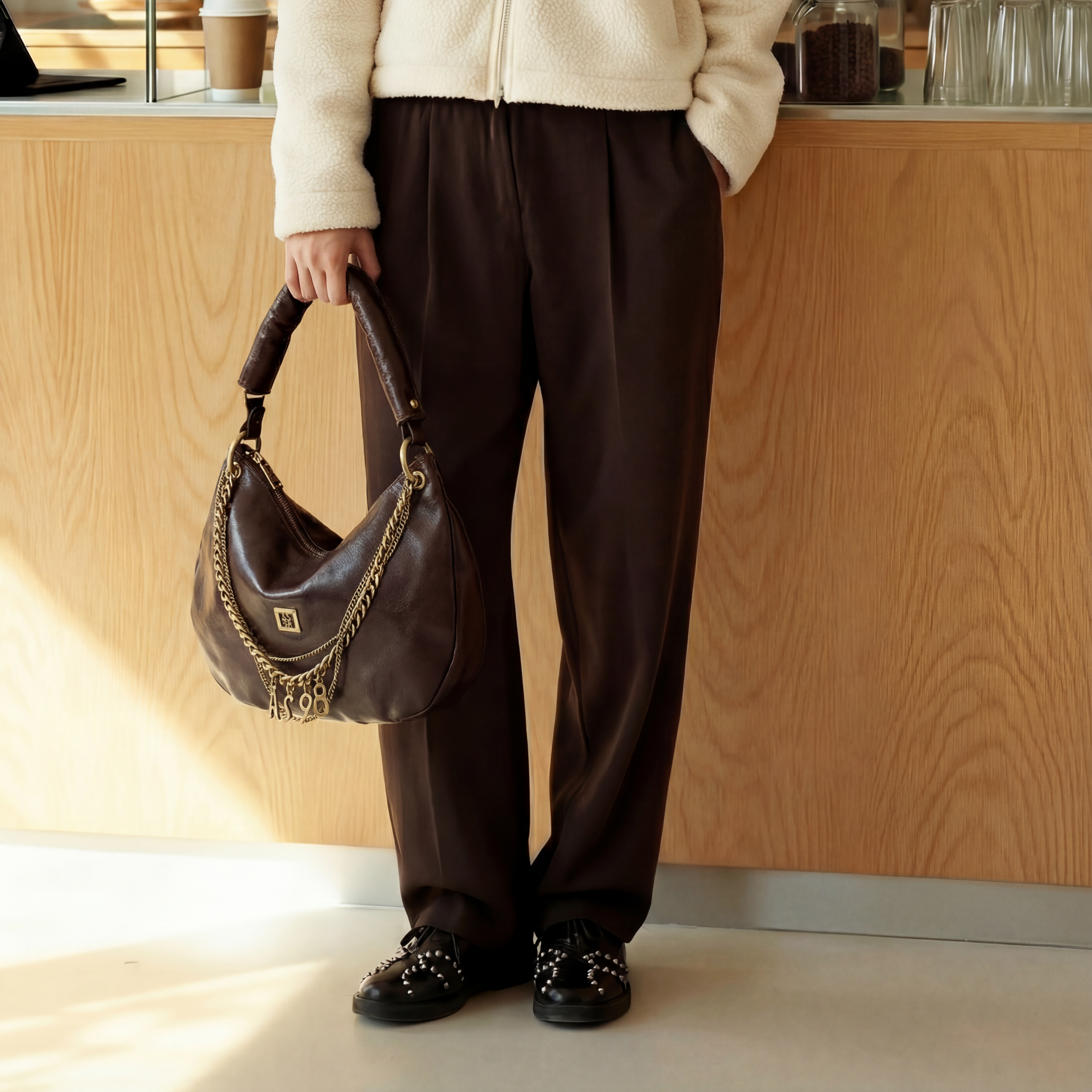 A.S.98 Jones leather shoulder bag with chain detailing Winter 26