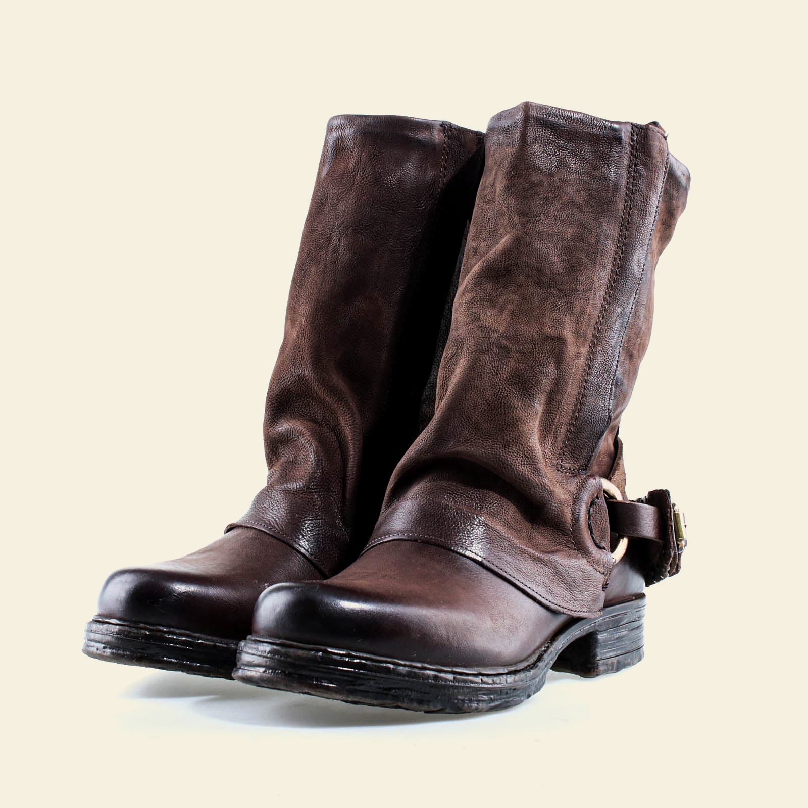 A.S.98 SPENCER Ebony TDM mid-calf biker boot, pair three-quarter view 