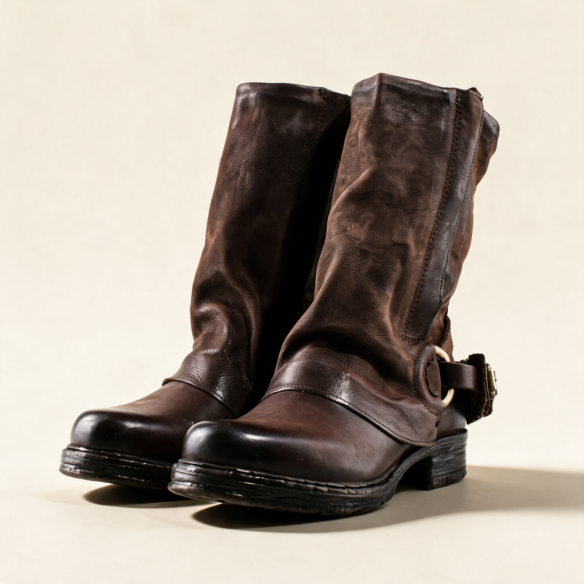 A.S.98 SPENCER Ebony TDM mid-calf biker boot, pair three-quarter view 