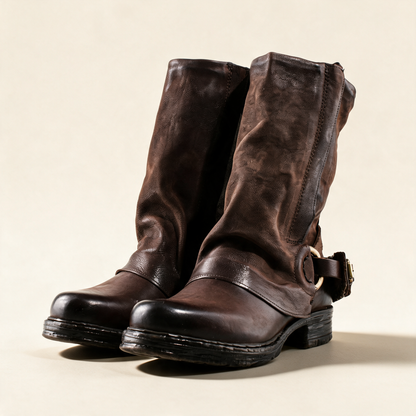 A.S.98 SPENCER Ebony TDM mid-calf biker boot, pair three-quarter view 