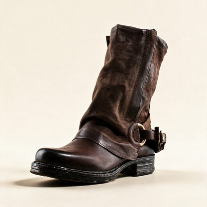 A.S.98 SPENCER Ebony TDM mid-calf biker boot, single three-quarter view 