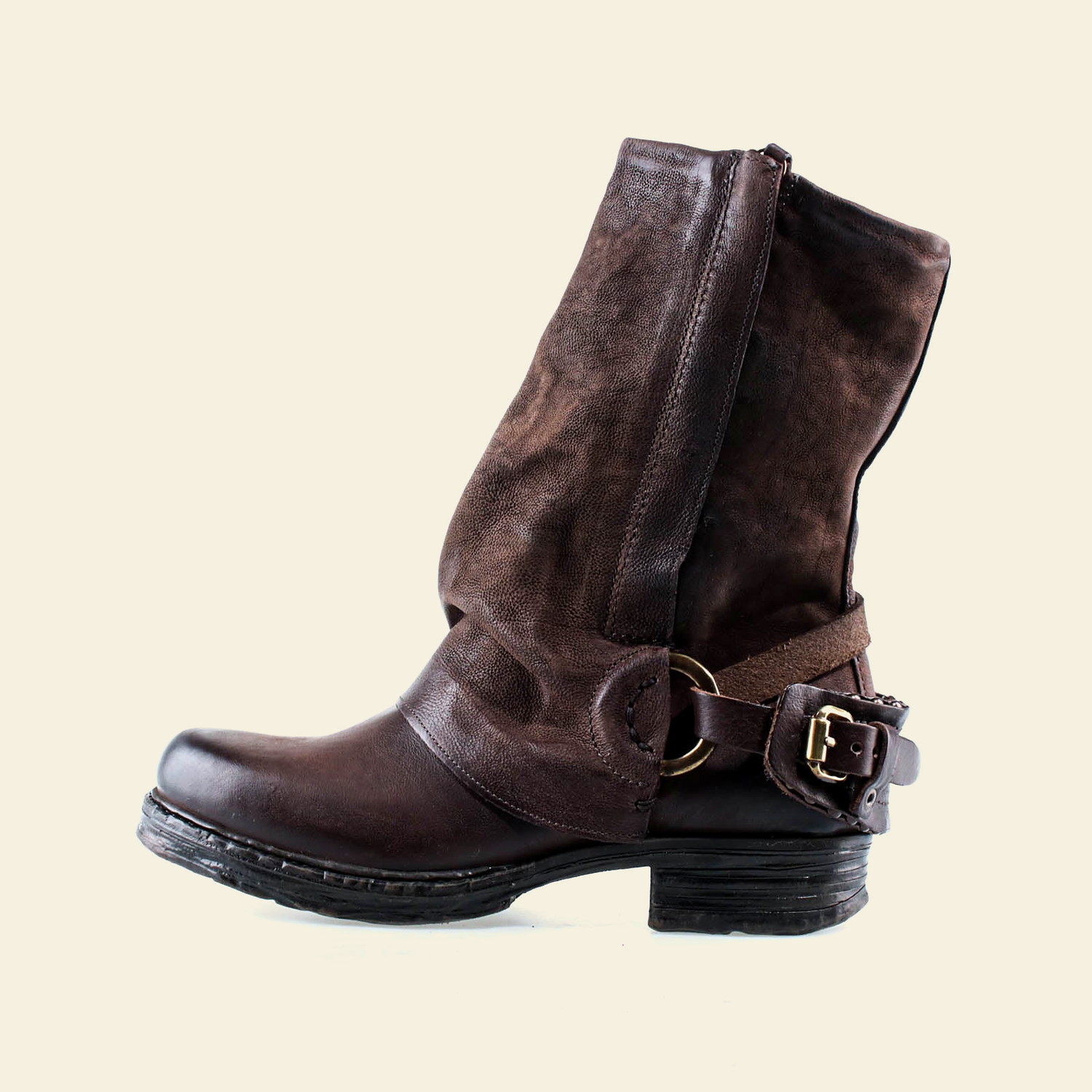 A.S.98 SPENCER Ebony TDM mid-calf biker boot, side profile 