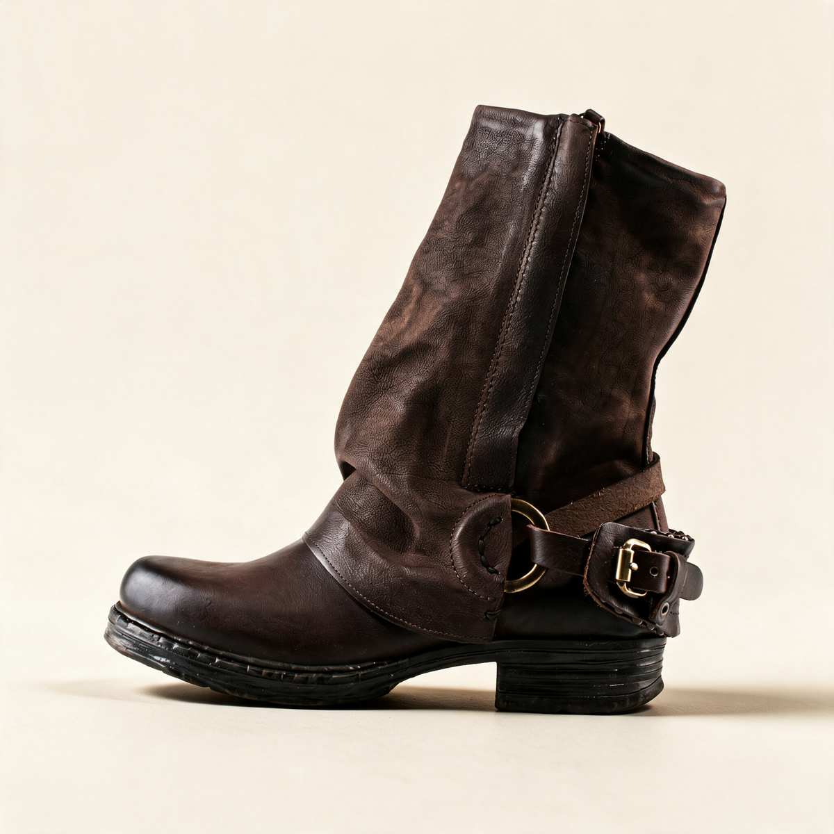 A.S.98 SPENCER Ebony TDM mid-calf biker boot, side profile 