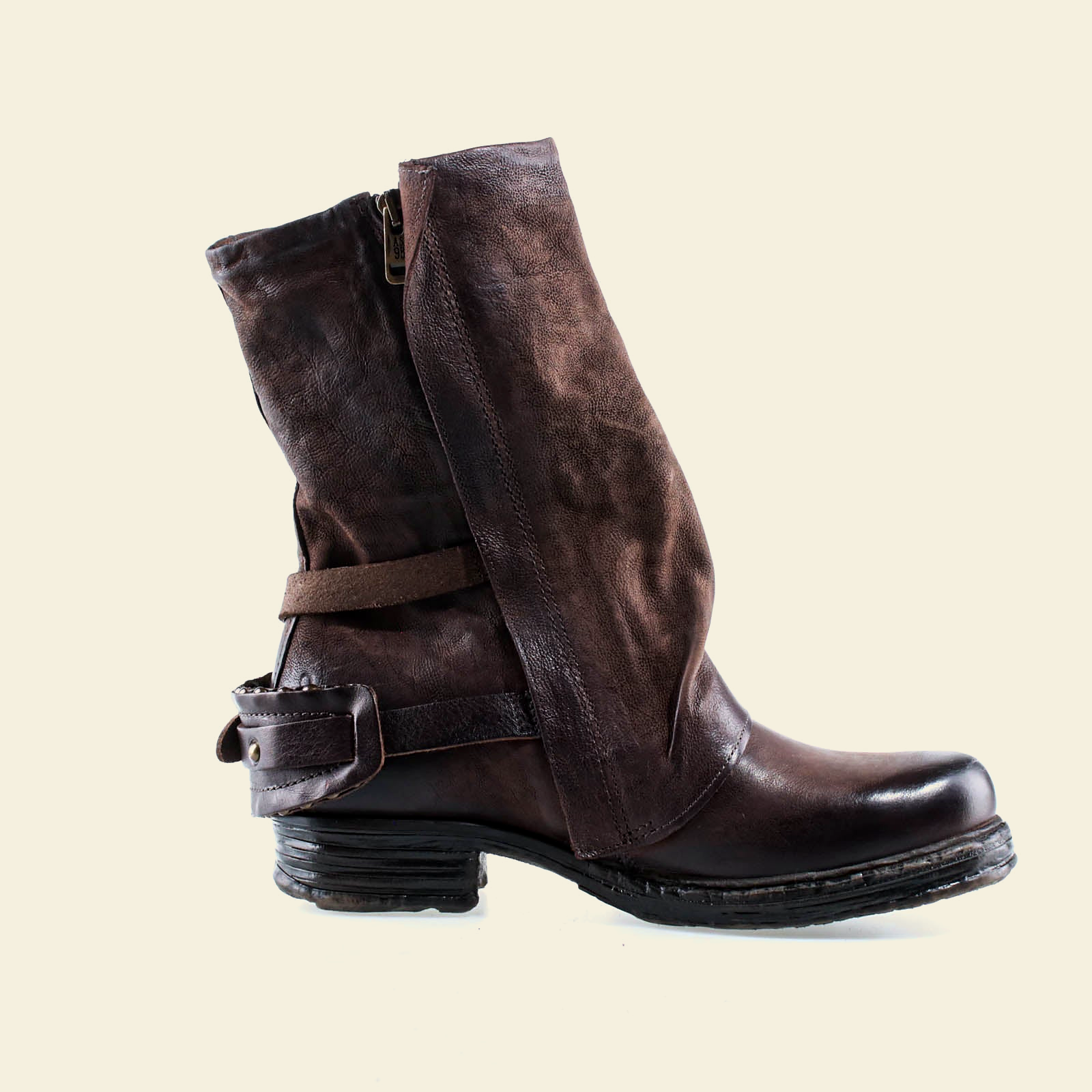 A.S.98 SPENCER Ebony TDM mid-calf biker boot, front view 