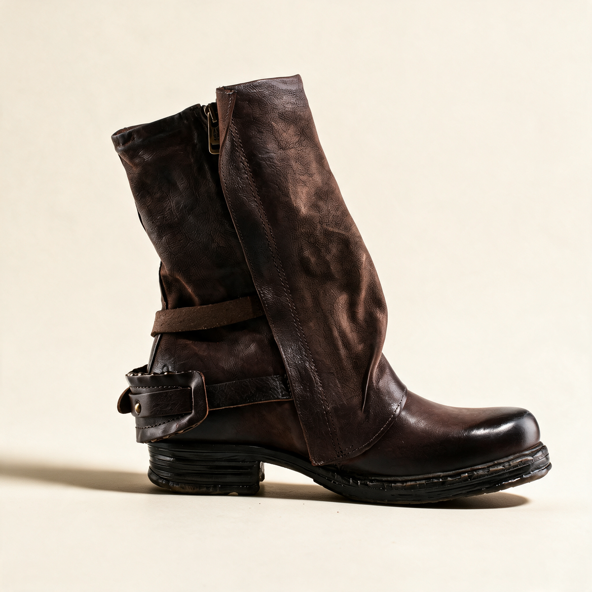 A.S.98 SPENCER Ebony TDM mid-calf biker boot, front view 