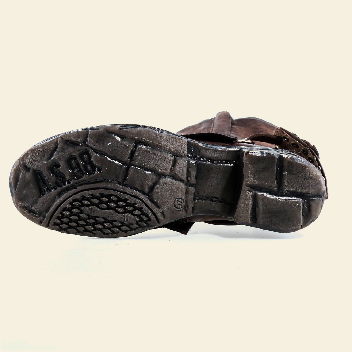 A.S.98 SPENCER Ebony TDM mid-calf biker boot, outsole view 