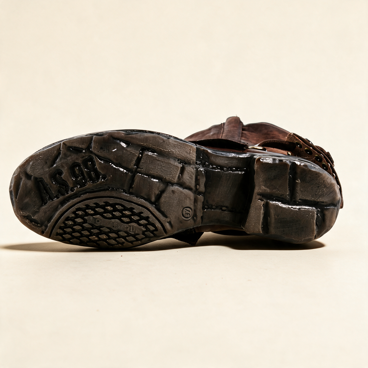 A.S.98 SPENCER Ebony TDM mid-calf biker boot, outsole view 