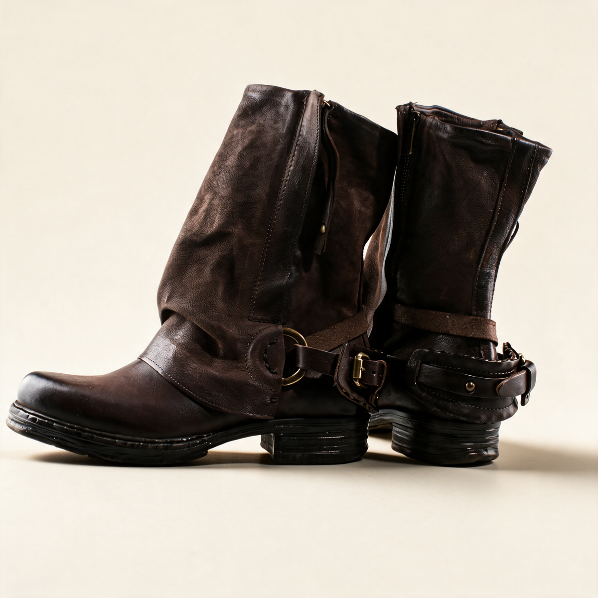 A.S.98 SPENCER Ebony TDM mid-calf biker boot, shaft and heel detail 