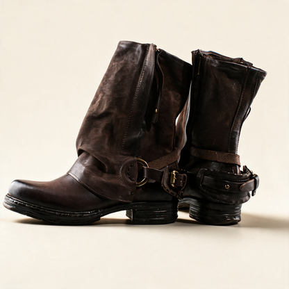 A.S.98 SPENCER Ebony TDM mid-calf biker boot, shaft and heel detail 