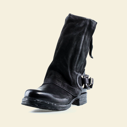 A.S.98 SPENCER Black mid-calf biker boot, single three-quarter view 