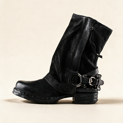 A.S.98 SPENCER Black mid-calf biker boot, outer side profile 