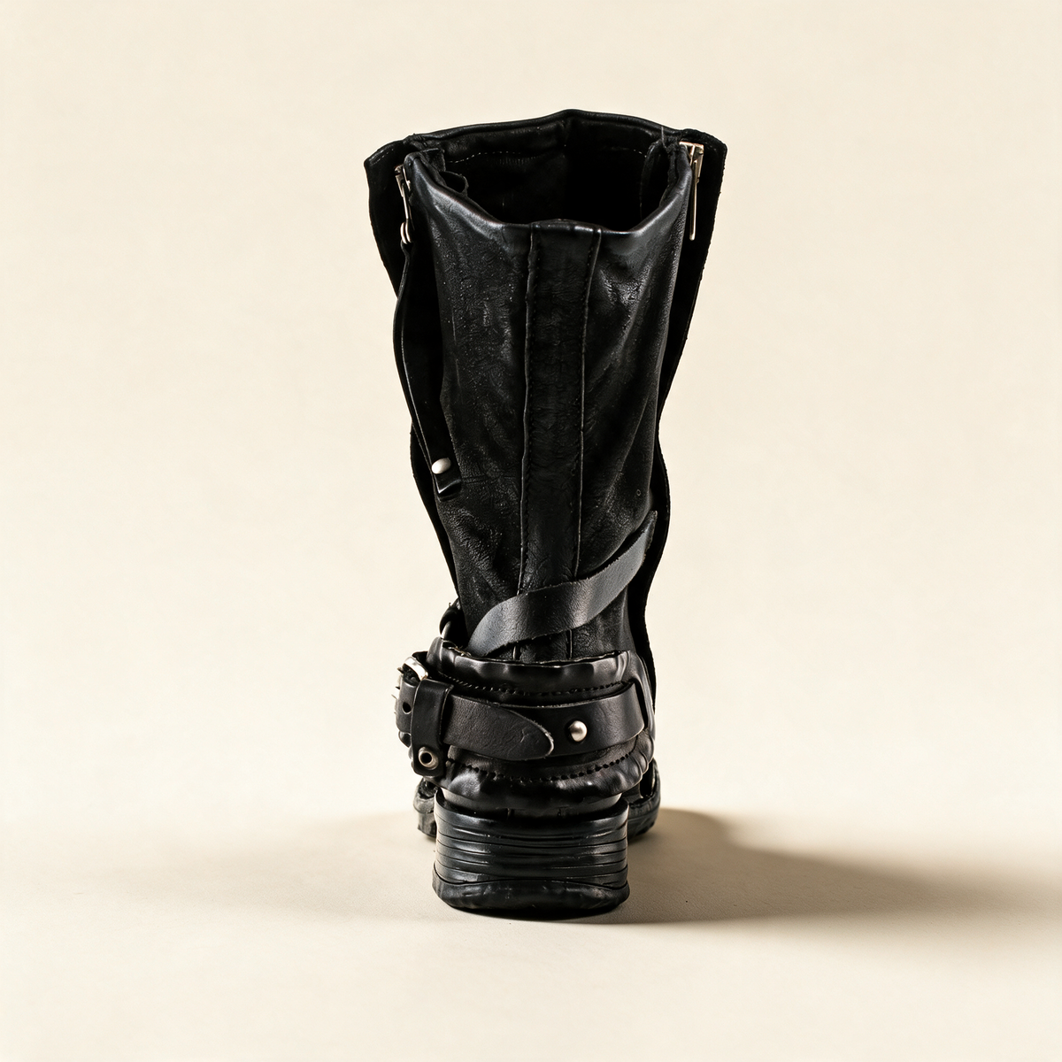 A.S.98 SPENCER Black mid-calf biker boot, alternate side view 