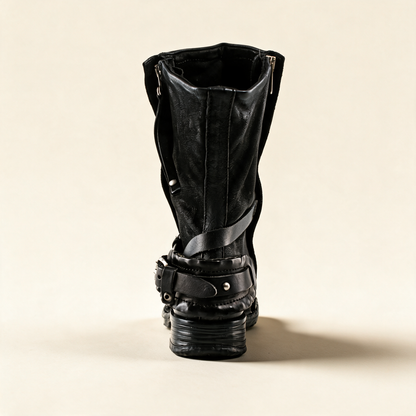 A.S.98 SPENCER Black mid-calf biker boot, alternate side view 
