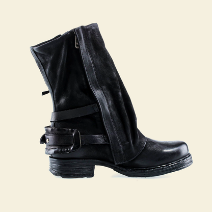 A.S.98 SPENCER Black mid-calf biker boot, front view 