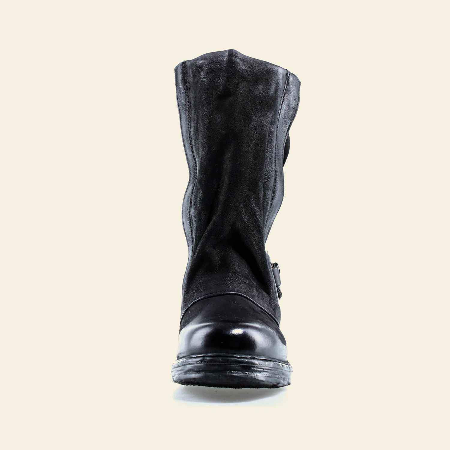 A.S.98 SPENCER Black mid-calf biker boot, rear view 