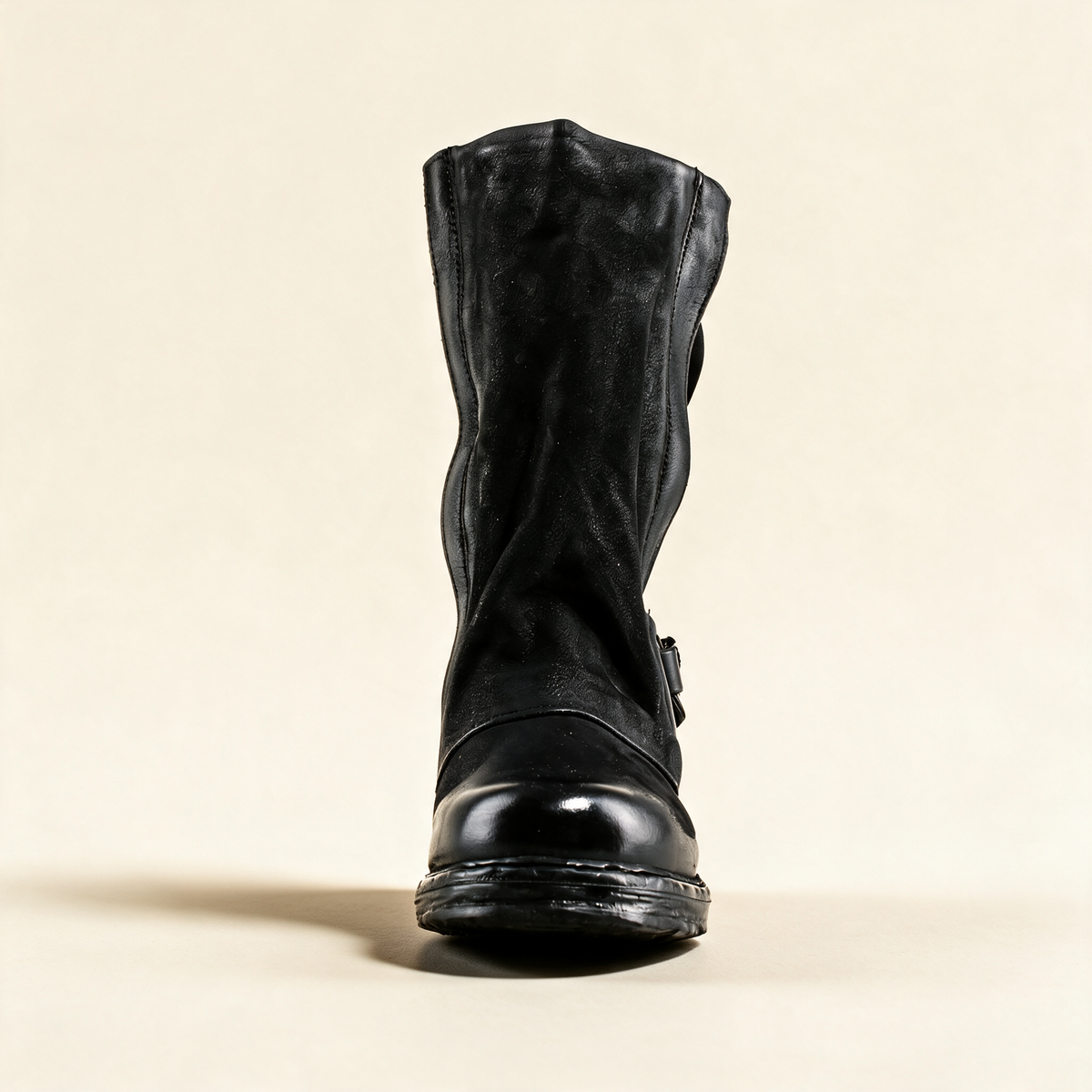 A.S.98 SPENCER Black mid-calf biker boot, rear view 