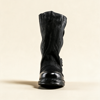 A.S.98 SPENCER Black mid-calf biker boot, rear view 