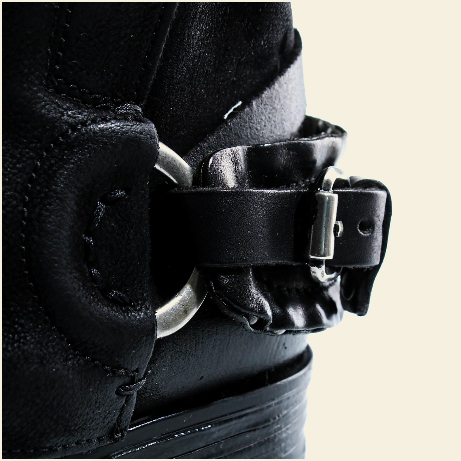 A.S.98 SPENCER Black mid-calf biker boot, rear strap detail 