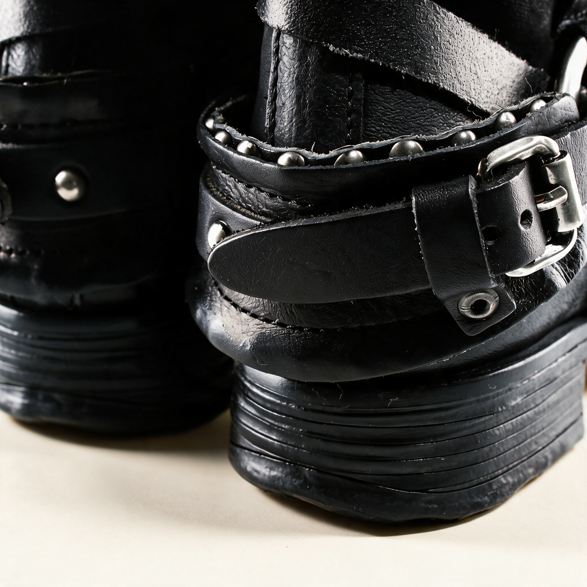 A.S.98 SPENCER Black mid-calf biker boot, toe detail 