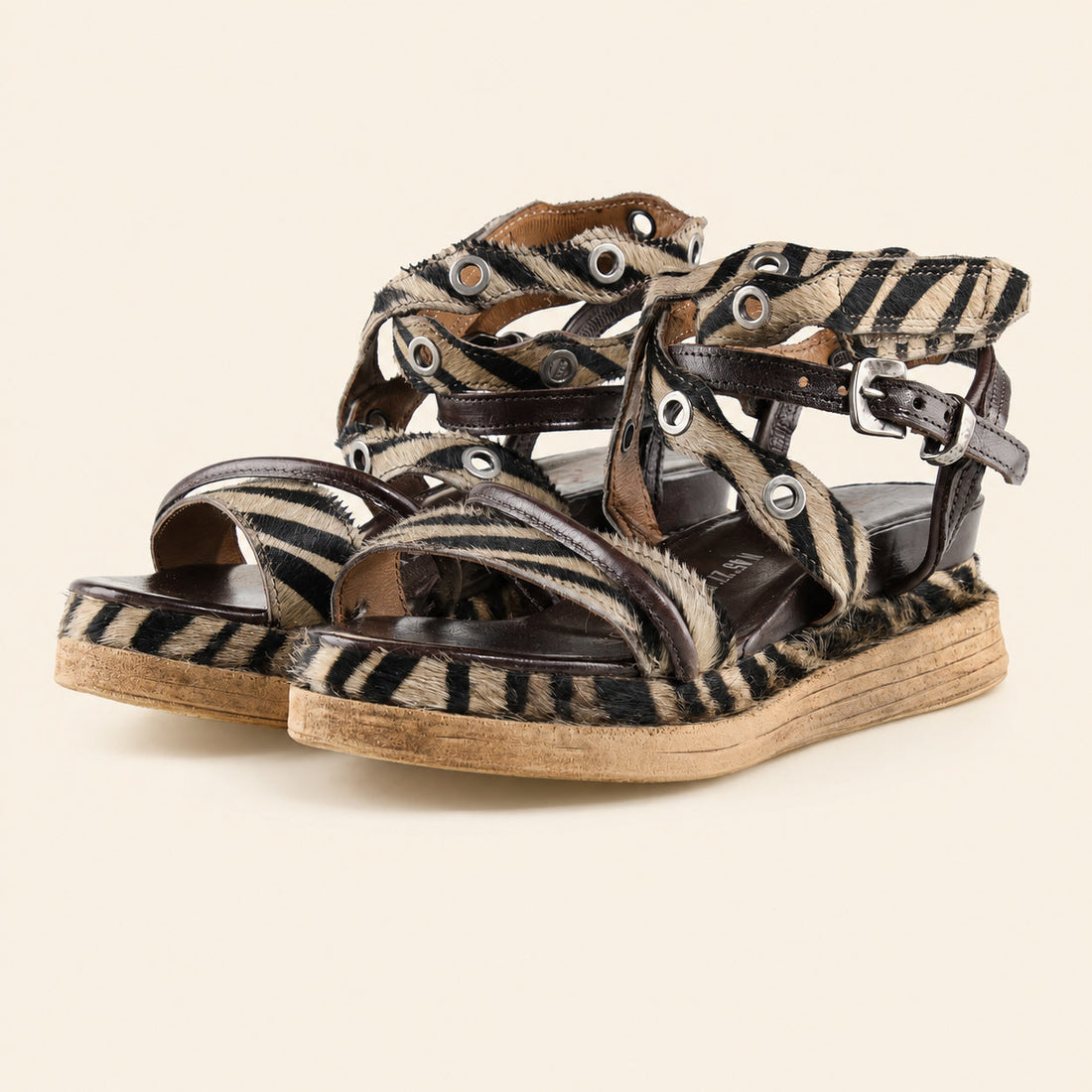 A.S.98 STRUTTURA Safari Zebra Italian leather platform sandal, pair three-quarter view 