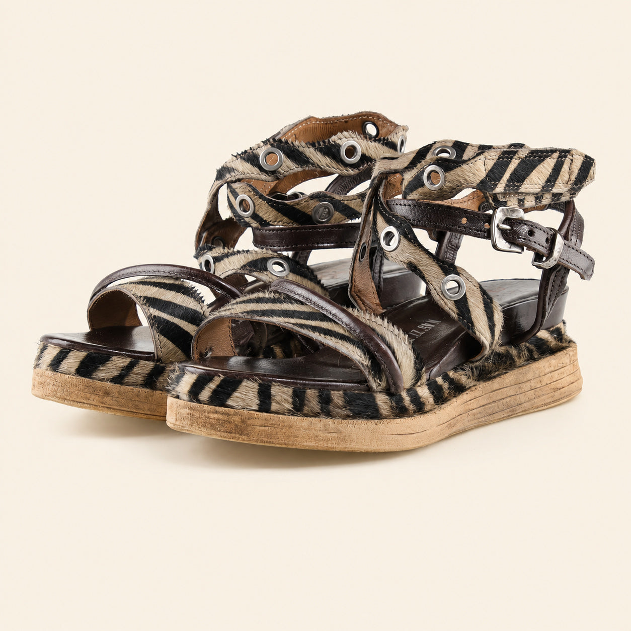 A.S.98 STRUTTURA Safari Zebra Italian leather platform sandal, pair three-quarter view 