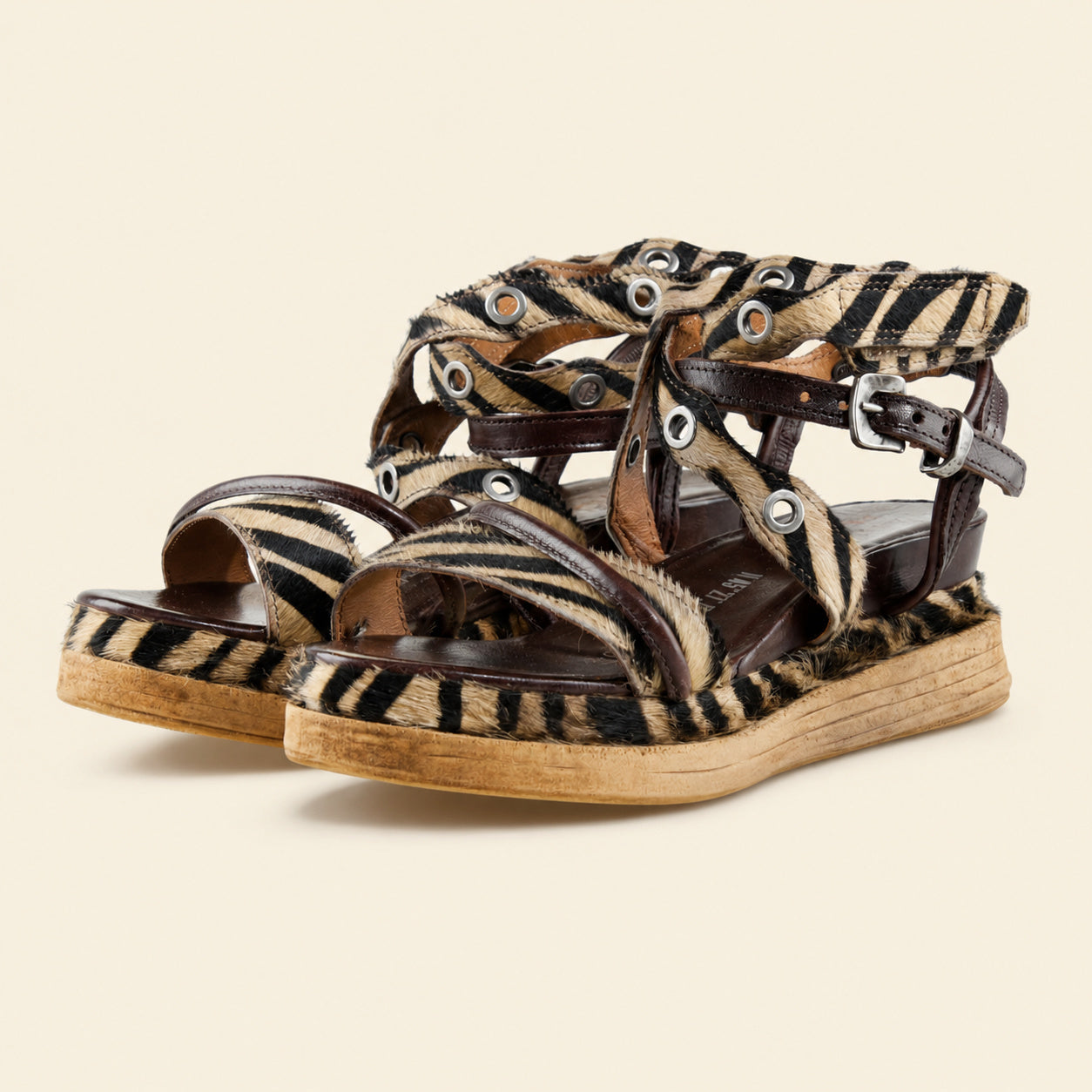A.S.98 STRUTTURA Safari Zebra Italian leather platform sandal, single three-quarter view 