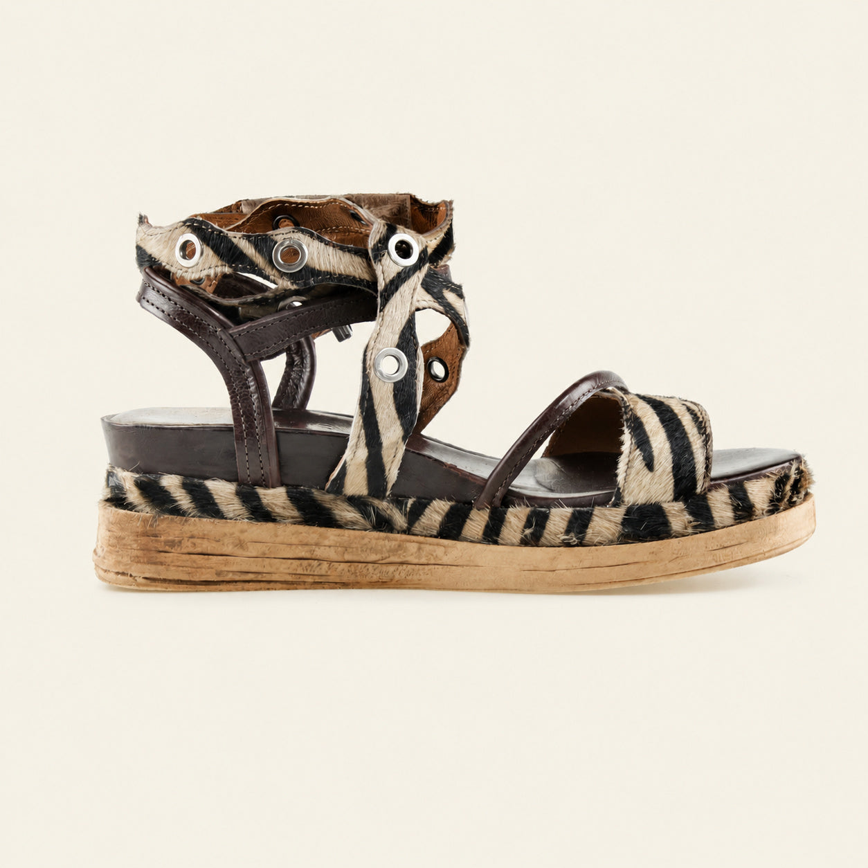 A.S.98 STRUTTURA Safari Zebra Italian leather platform sandal, front view 