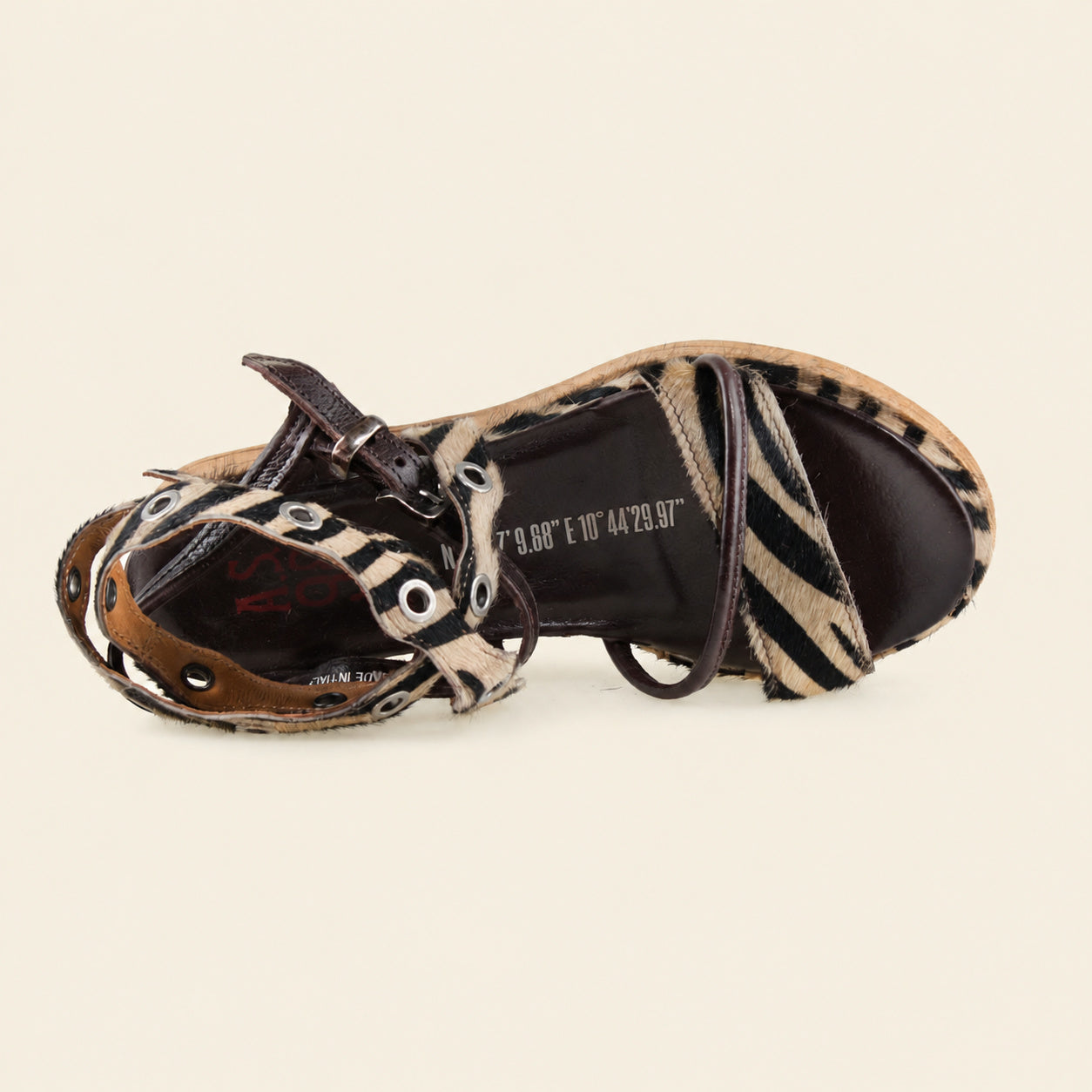 A.S.98 STRUTTURA Safari Zebra Italian leather platform sandal, hardware and construction detail 